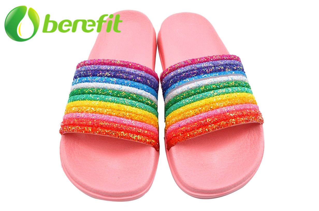 Slippers Women with Glitter Rainbow Upper with EVA Pink Light Sole